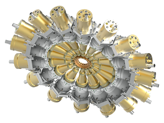Illustration der ringförmig wie auf dem Zifferblatt einer Uhr angeordneten 16 Detektoren