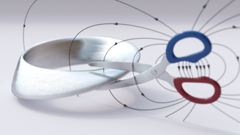 A Möbius strip is cut with the help of a magnetic field