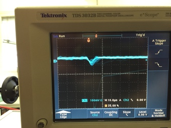 Oscilloscope signals that GEM detector works!